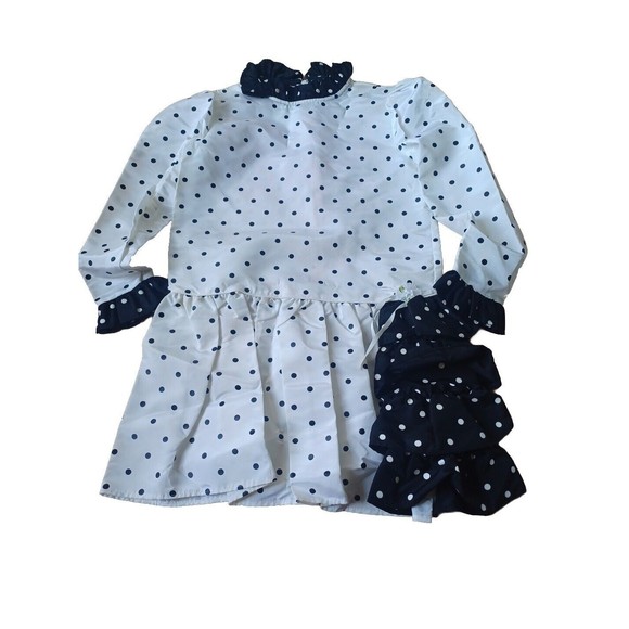 K.l.l. Girls Size 7 DressWhite Black Polka Dot Acetate Vintage Dress